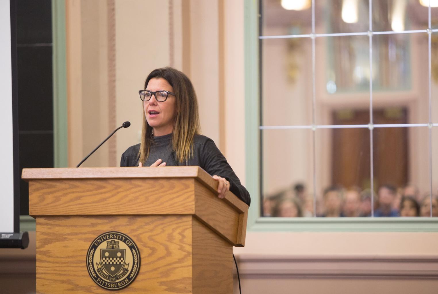 Heinz Lecturer Jessica Green speaking at the University of Pittsburgh