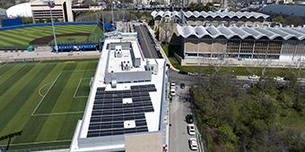 solar panels on the Petersen Sports Complex building