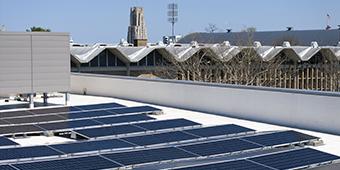 solar panels on the Petersen Sports Complex building